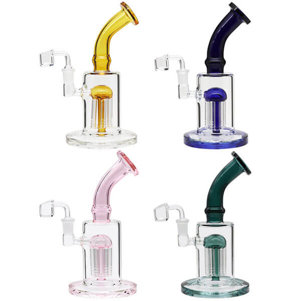 Bent Neck Tree Arm Perc Rig Waterpipe | 10 inch | Assorted Colors product image