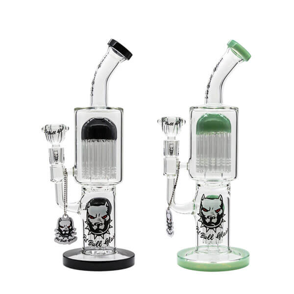 Pitbull Bent Neck with Tree Arm Perc Straight Waterpipe | 12 inch | Assorted Colors product image