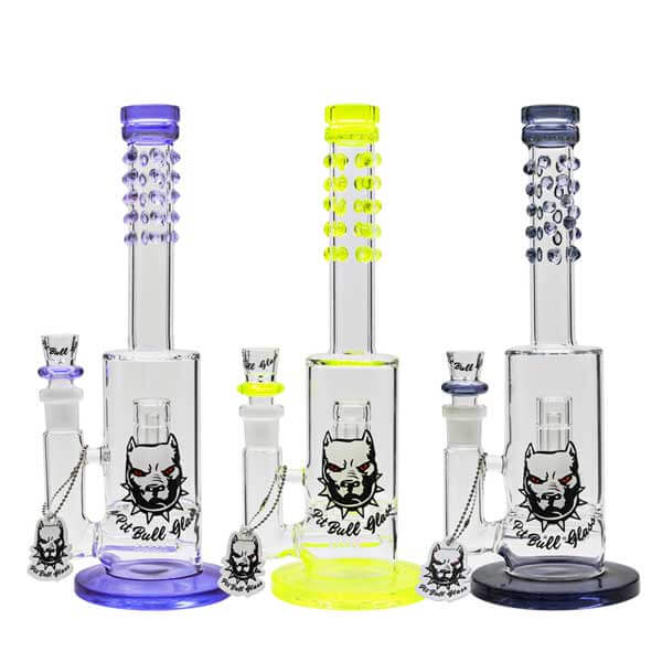 Pitbull Black Beaded Tube with Inline Showerhead Perc Waterpipe | 12 inch | Assorted Colors product image