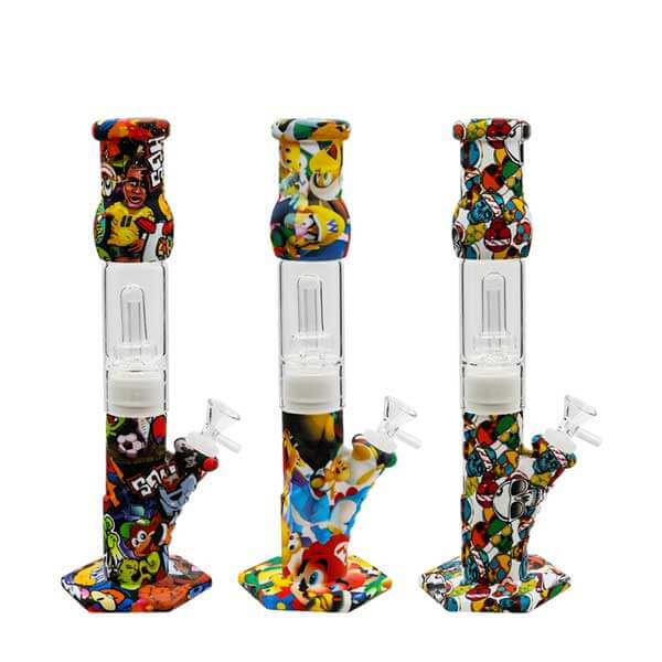 Silicone Glass Dome Hexagon Base Waterpipe | 12 inch | Assorted Colors product image
