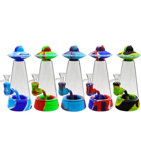 Silicone Inner Glass Tower UFO Waterpipe | 10 inch | Assorted Colors product image