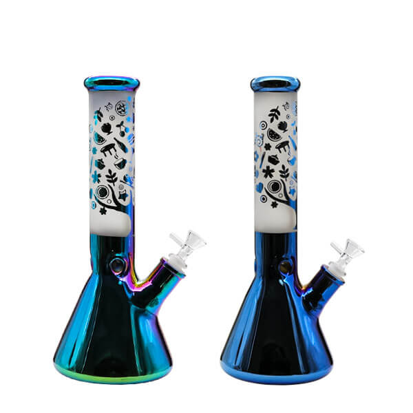 Full Electroplated Life Art Sandblasted Beaker Waterpipe | 13 inch | Assorted Colors product image