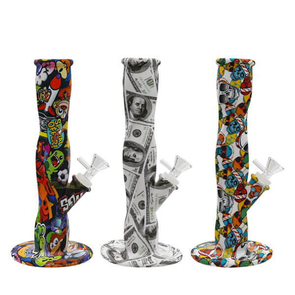 Silicone Twisted Mix Character Straight Waterpipe | 10 inch | Assorted Designs product image