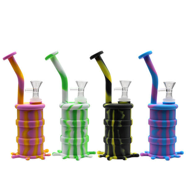 Silicone Drum Bent Neck Waterpipe (H25) | 8 inch | Assorted Colors product image