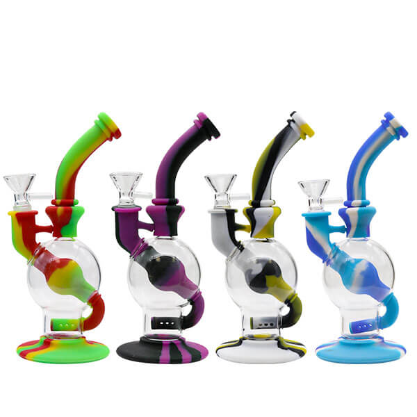 Silicone Bent Neck with Bulb Glass Waterpipe (H-128) | 8 inch | Assorted Colors product image
