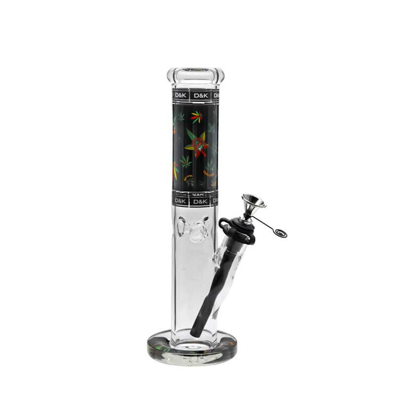D&K Rasta Leaf Straight Tube with Color Downstem and Metal Bowl (DK6491-7) | 12 inch product image
