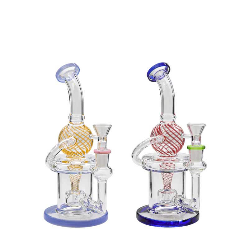 Swirl Ball with Diffuser Perc Bent Neck Recycler Waterpipe (A699) | 9 inch | Assorted Colors product image