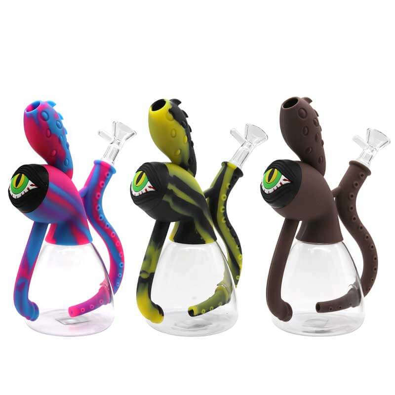 Silicone Devil Eye with Glass Base Waterpipe (SL133) | 9 inch | Assorted Colors product image