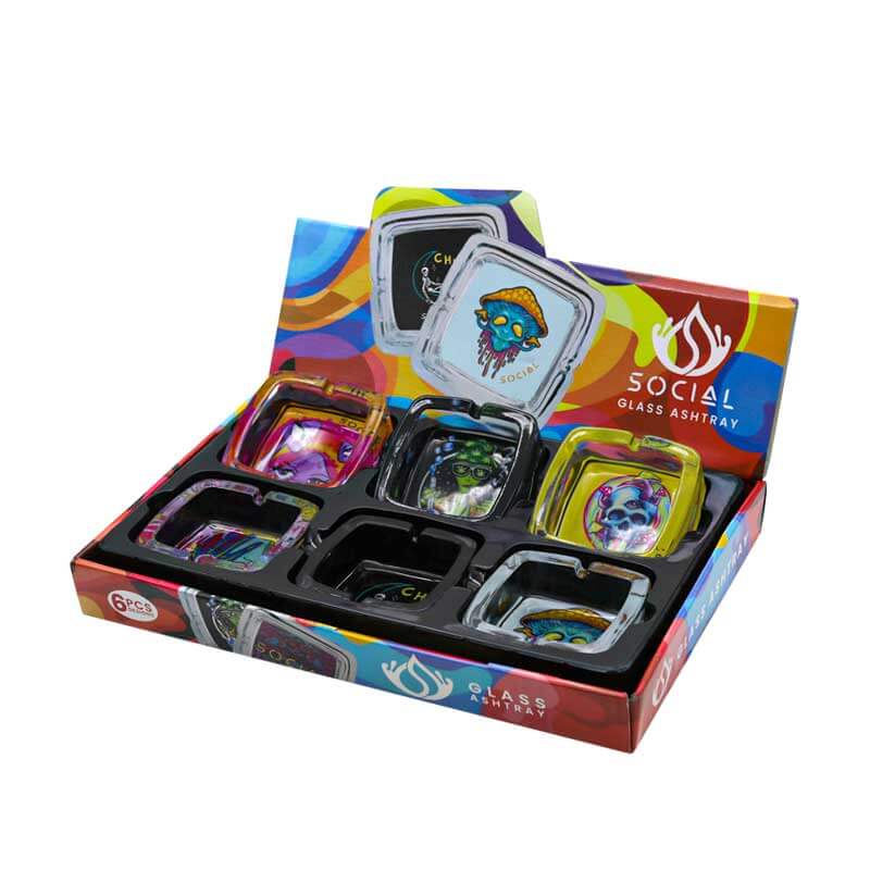Social Square Glass Ashtrays (AA01) | 6 Count Display product image