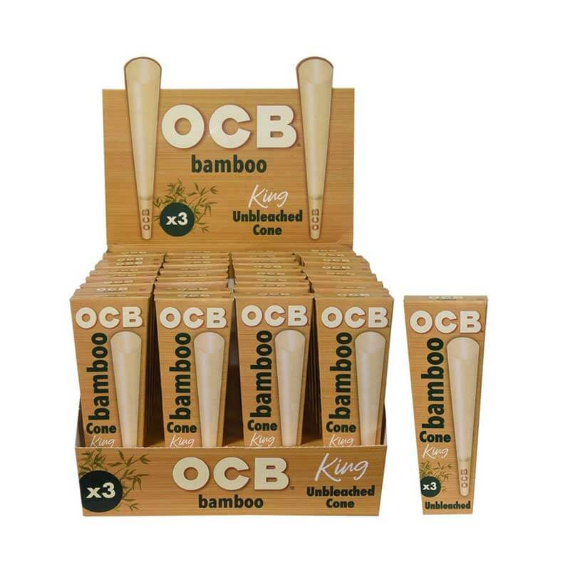 OCB Bamboo Unbleached Cones | King Size | 3 Pack | 32 Count Display product image