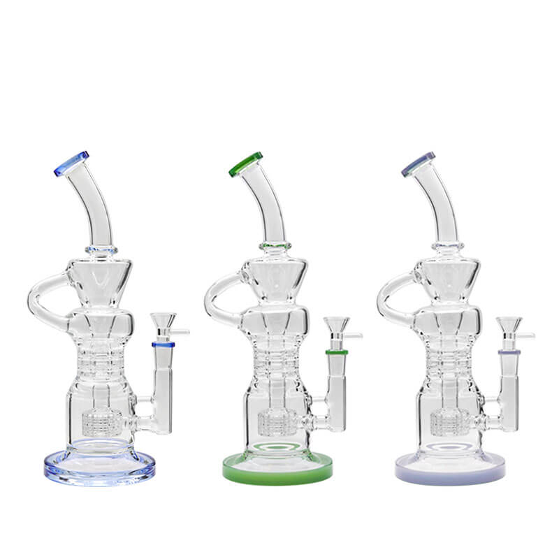 Bent Neck with Matrix Perc Full Recycler Waterpipe (ES-1145) | 12 inch | Assorted Colors product image