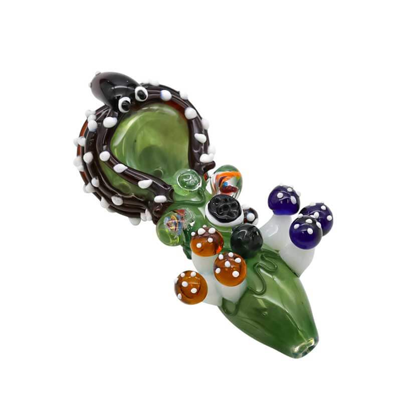 Green Forest Themed Handpipe with Mushrooms and Octopus (SB-2407) | 5 inch product image