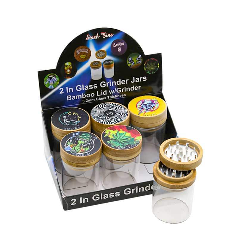 Airtight Glass Jars with Wooden Grinder Lid | 6 Count Display product image