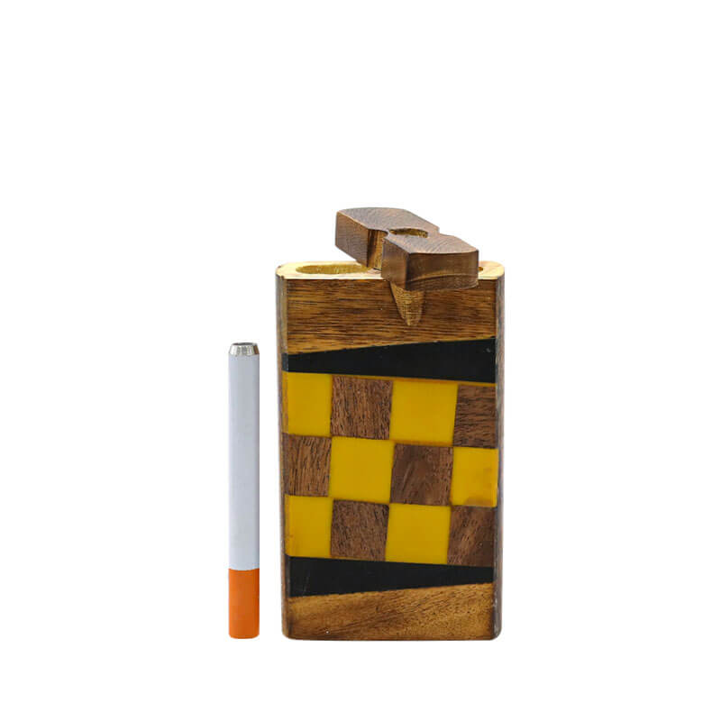 Solid Wood Dugout with Twist Top and Metal Taster (SB-27) | 4 inch | Yellow Tiles product image
