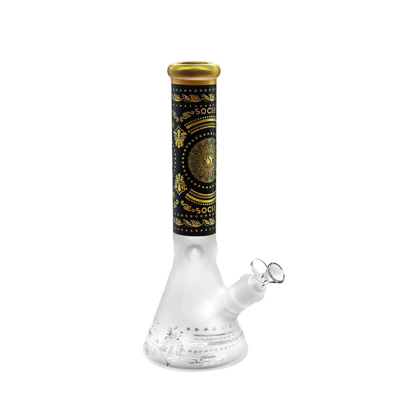 Social Clockwork Gold Frosted Beaker Waterpipe (A-13) | 14 inch product image