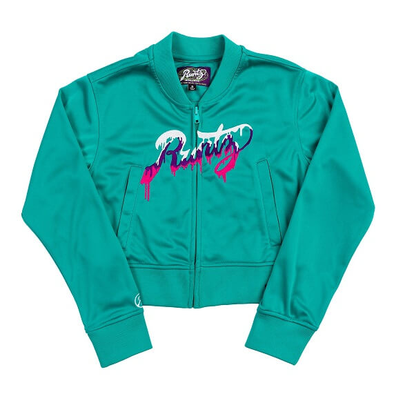 RUNTZ Drip Scripts Womens Cropped Track Jacket | Jade (321-33698-JAD) (MSRP $70) - image 1 of 3