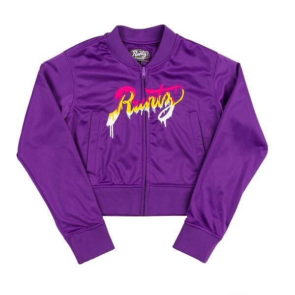 RUNTZ Drip Scripts Womens Cropped Track Jacket | Purple (321-33698-PUR) (MSRP $70) - image 1 of 3