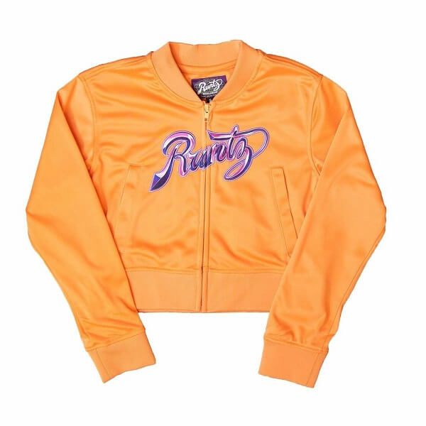 RUNTZ Stoned Scripts Womens Cropped Track Jacket | Coral (321-33697-COR) (MSRP $70) - image 1 of 3