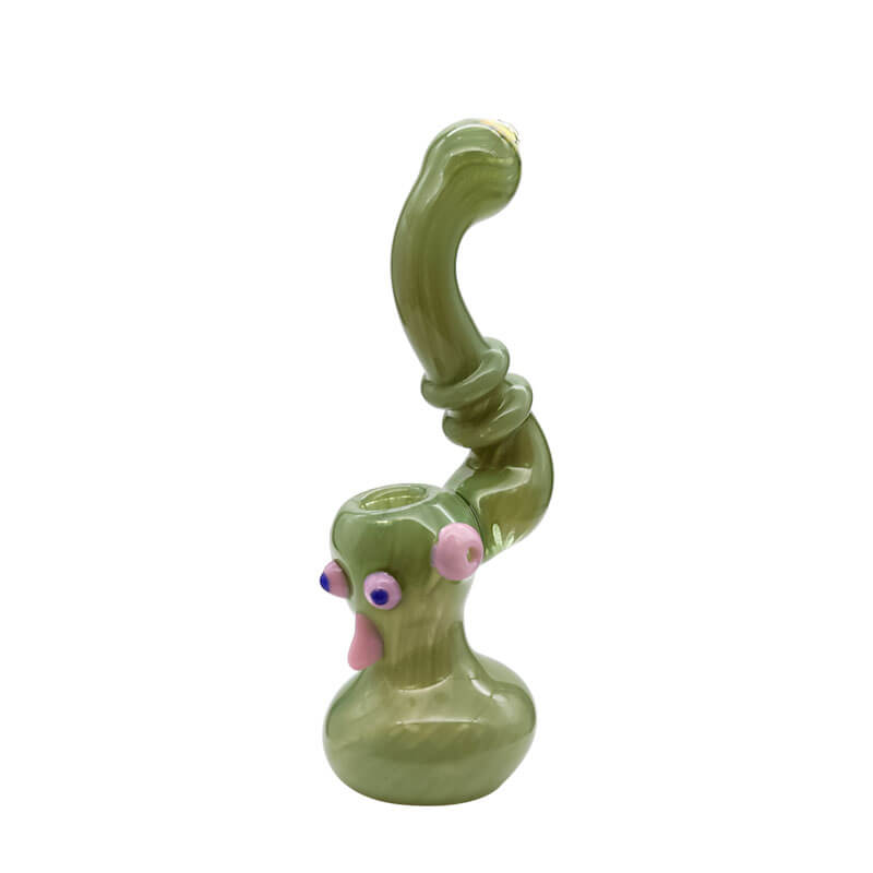 Pink Faced Green Bubbler Handpipe (SHB-717) | 8.5 inch product image