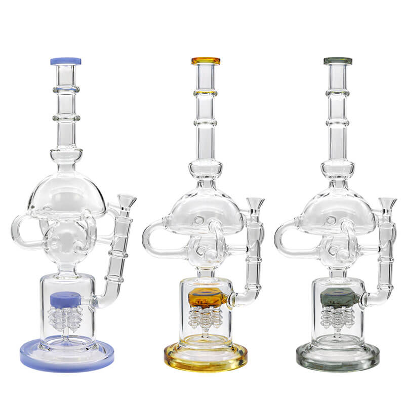 Odyssey Quad Handle with Button Perc Recycler Waterpipe (XJL-303) | 15 inch | Assorted Colors product image