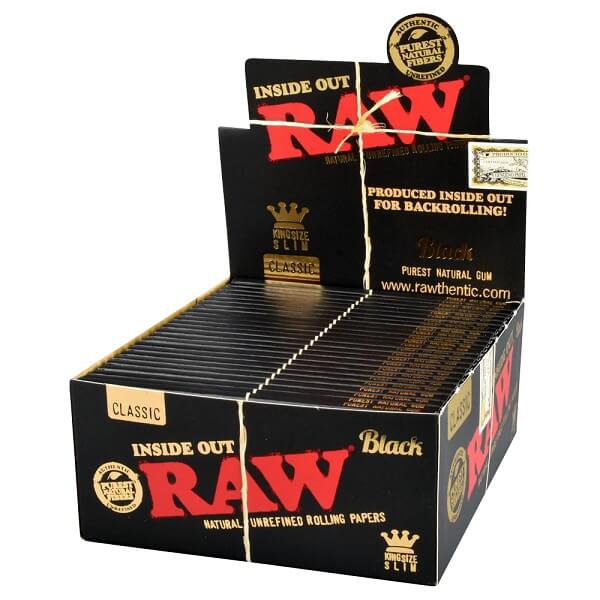 RAW Black Inside Out Natural Rolling Papers | King Size Slim | 50 Count Display (Limited Edition) product image