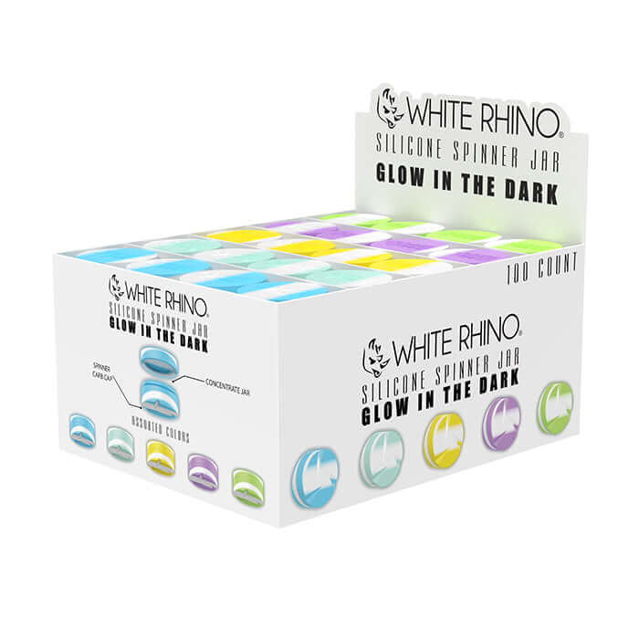 White Rhino Round Spinner Silicone Jar Glow in the Dark (SJ1002) | 100 Count Display - image 1 of 2