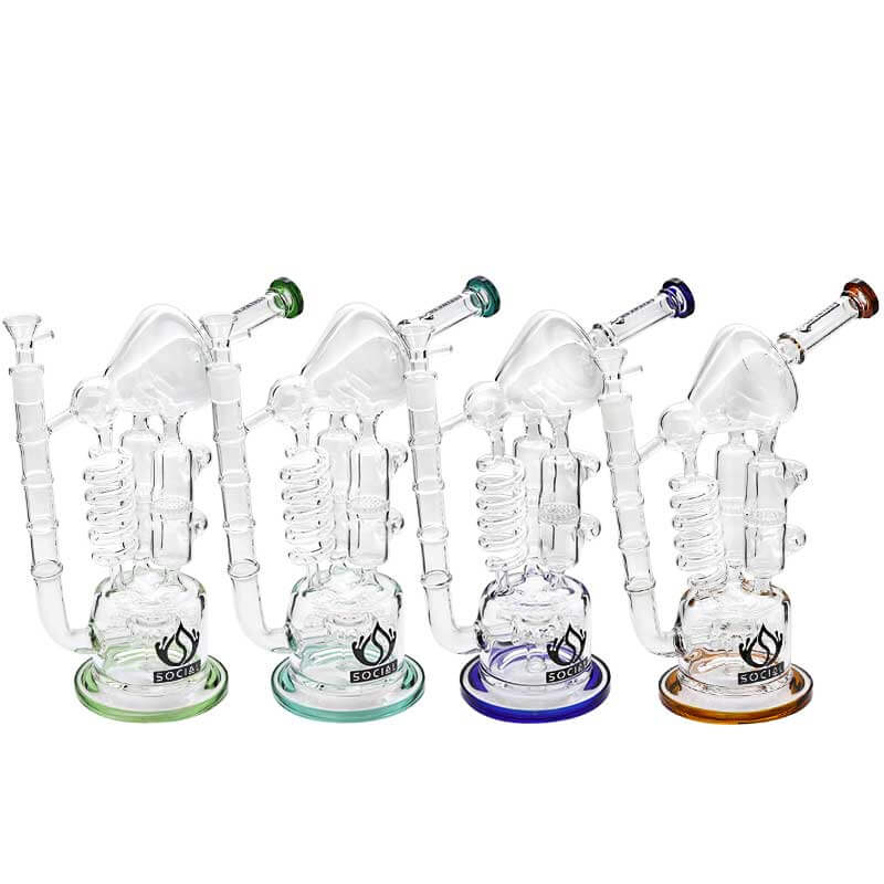 Social MAD SCIENTIST Coil with Dual Perc Recycler Waterpipe (A566) | 13 inch | Assorted Colors - image 1 of 5