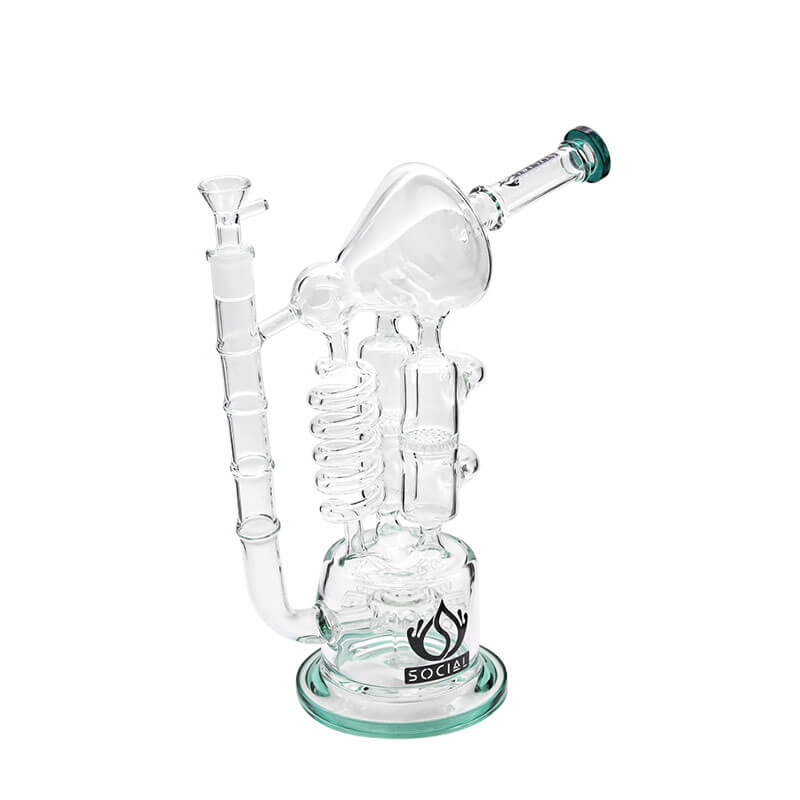 Social MAD SCIENTIST Coil with Dual Perc Recycler Waterpipe (A566) | 13 inch | Assorted Colors - image 4 of 5