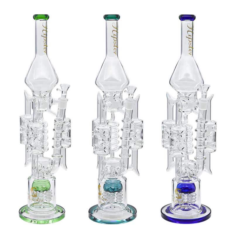 Hipster Triple Side Handle with Middle Coil Waterpipe (YW-06) | 22 inch | Assorted Colors product image