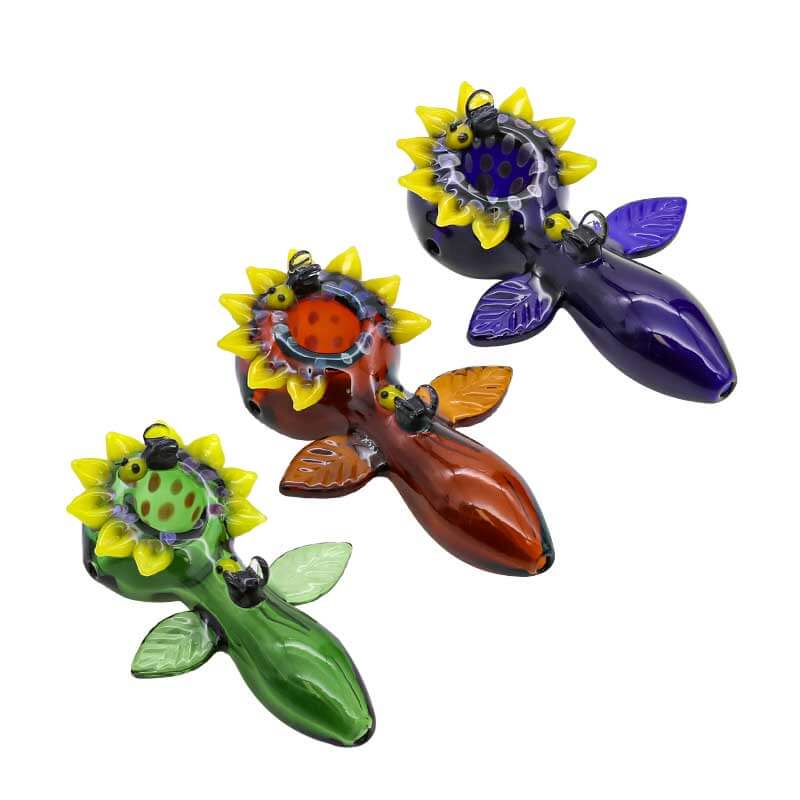 Sunflower with Bees Handpipe (APP185) | 4 inch | Assorted Colors product image