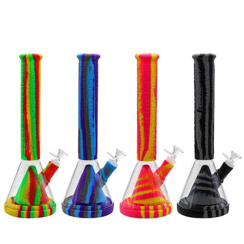 Silicone Hieroglyphs Glass Cone Beaker Waterpipe (SB211) | 14 inch | Assorted Colors product image