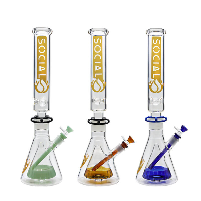 Social HADES with Cone Perc 2 Joint Beaker Waterpipe (MK-03) | 18 inch | Assorted Colors - image 1 of 4