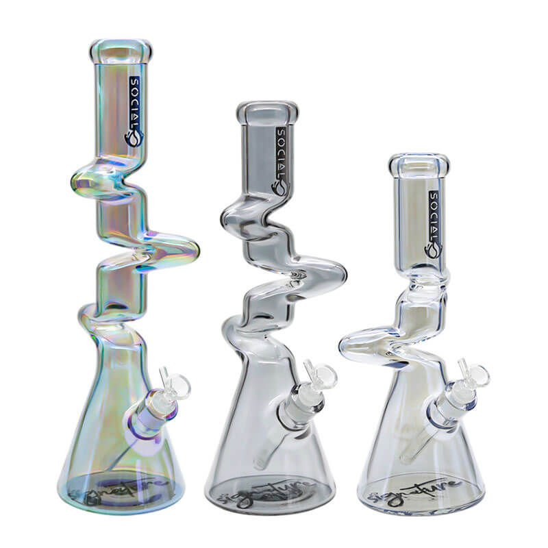 Social ALIEN Double Zong Electroplated Beaker Waterpipe (A856) | Assorted Colors - image 1 of 4