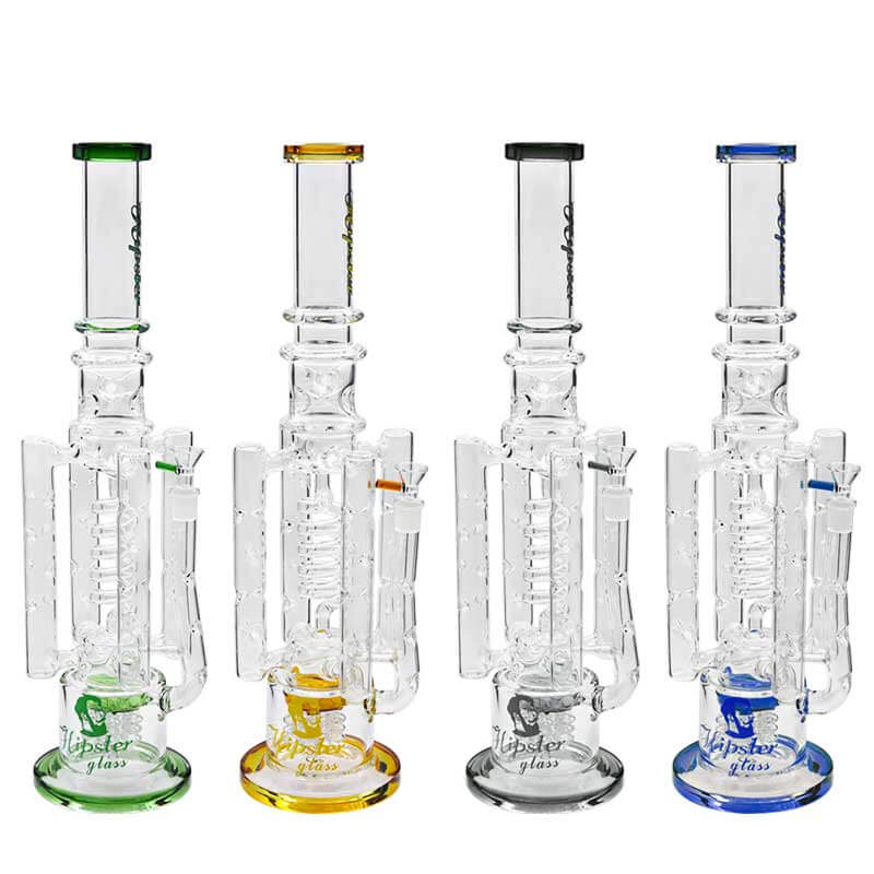 Hipster Glass Quattro Handle Coil Recycler Waterpipe (DSJ-003) | 20 inch | Assorted Colors product image