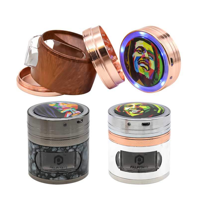 PALPITATE LED Spinning BOB Top 4 Part Grinder with Pop-out Tray (MG-066) | 63mm | Assorted Colors product image