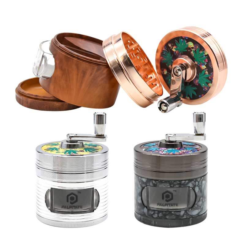 PALPITATE Gloss Crank Top 4 Part Grinder with Pop-out Tray (MG-071) | 55mm | Assorted Colors product image