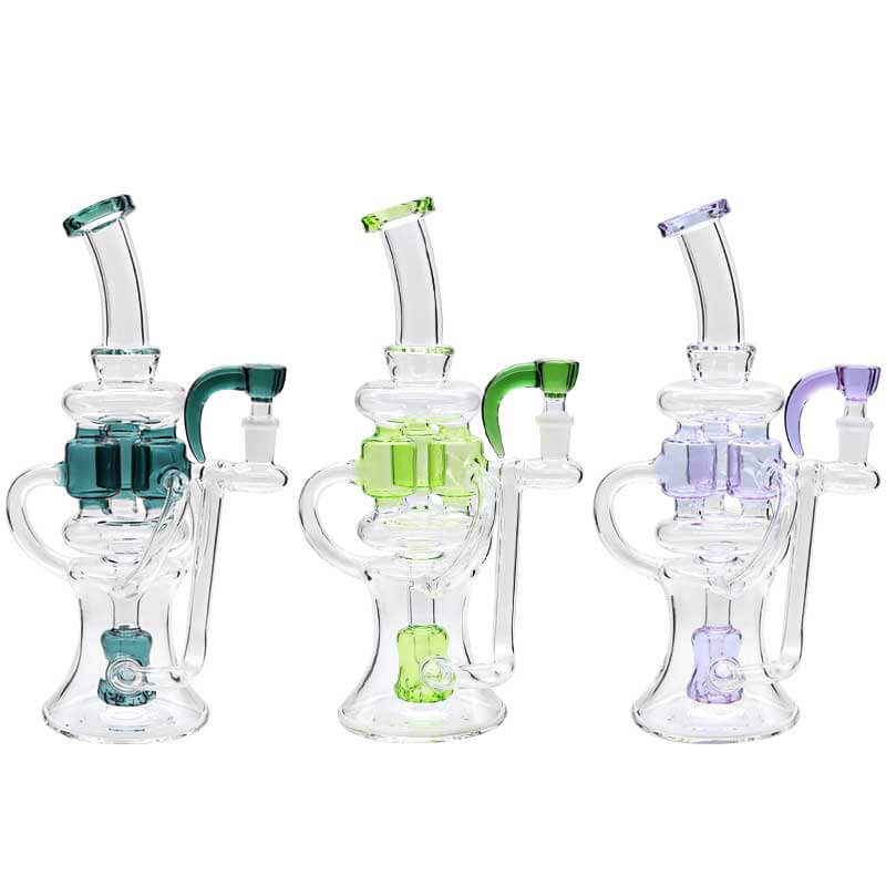 Tri Barrel Poly Chamber Recycler Waterpipe (ES21500) | 12 inch | Assorted Colors product image