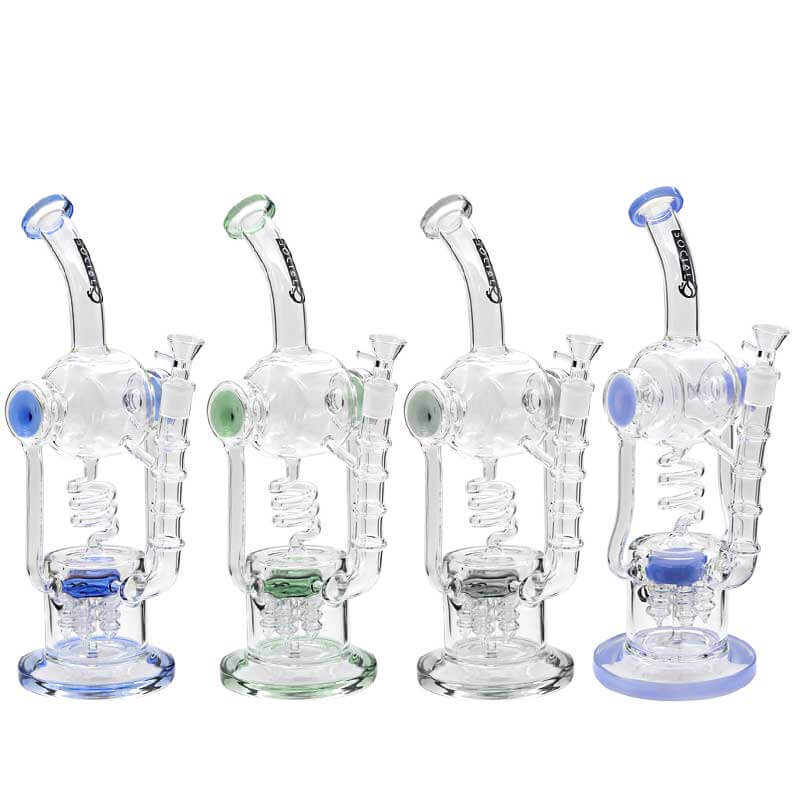 Social AKASHA Dual Cylinder Coil Perc Recycler Waterpipe (A949) | 14.5 inch | Assorted Colors - image 1 of 5