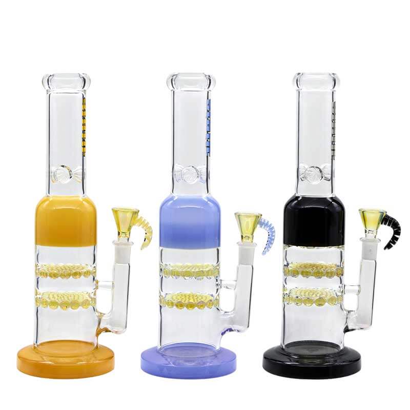 Static Dual Fumed Honeycomb Perc Bottle Waterpipe (7373) | 12 inch | Assorted Colors product image