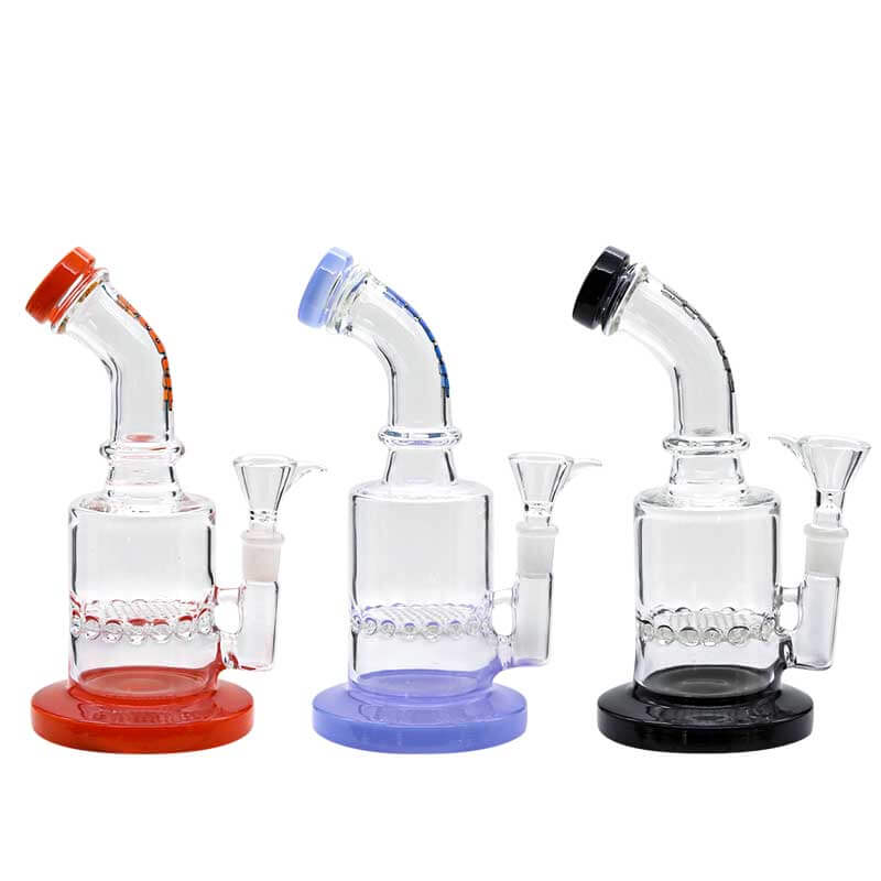 Static Bent Neck Honeycomb Perc Waterpipe (7374) | 10 inch | Assorted Colors product image