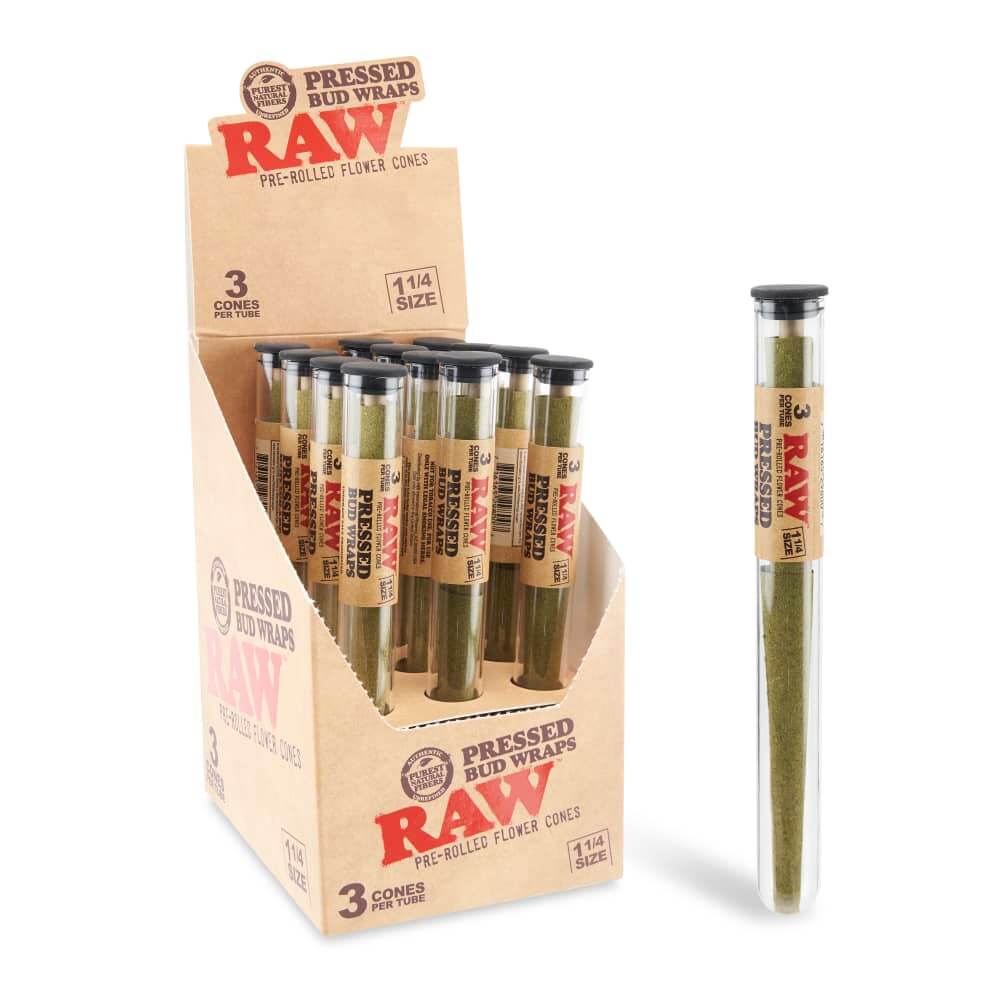 RAW Pressed Bud Wraps Pre-Rolled Flower Cones | 1 1/4 | 3 Pack | 12 Count Display - image 2 of 2