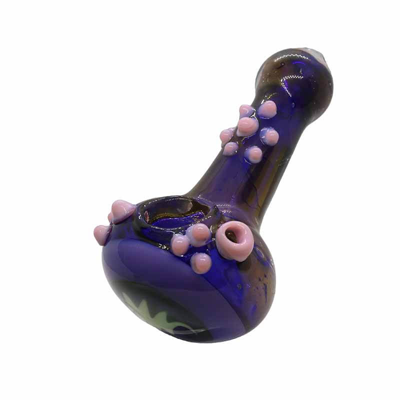 Gold Fumed Double Glass Handpipe with Slime Color Reverse Artwork on the Head (SB-2952) | 5 inch product image