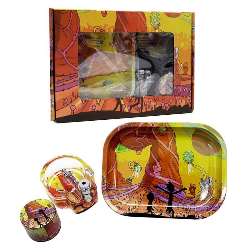 Smoking Set 4 Piece with Rolling Tray, Grinder, Ashtray and Metal Pipe (HL001-1-12) | Assorted Designs - image 1 of 8