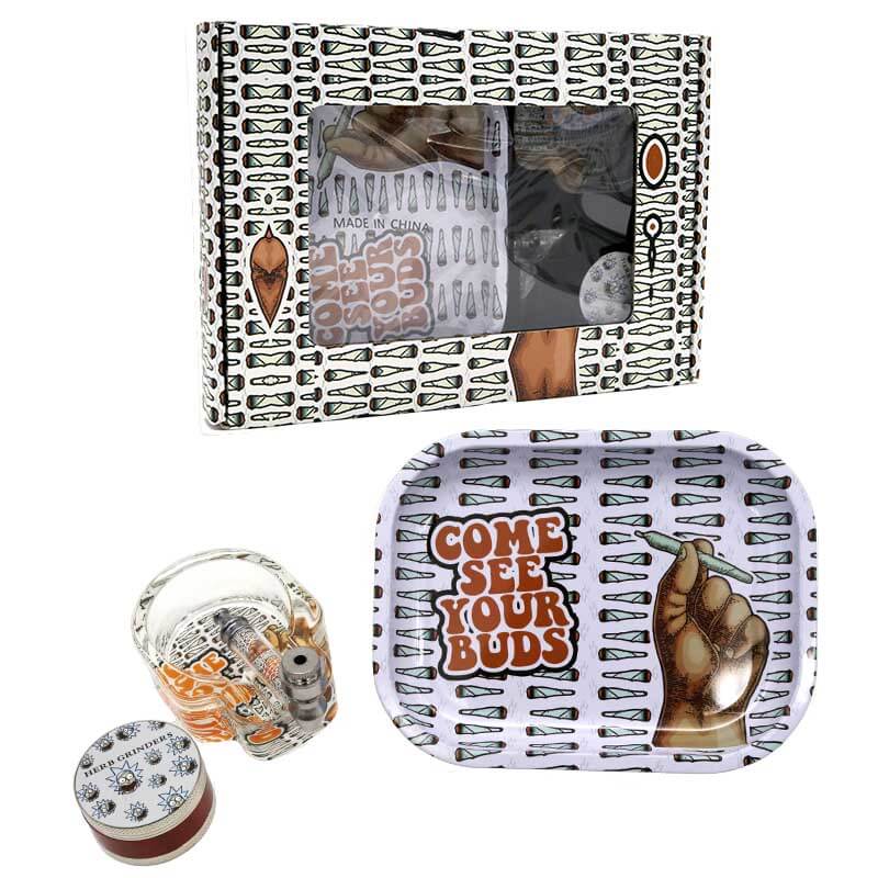 Smoking Set 4 Piece with Rolling Tray, Grinder, Ashtray and Metal Pipe (HL001-1-12) | Assorted Designs - image 5 of 8
