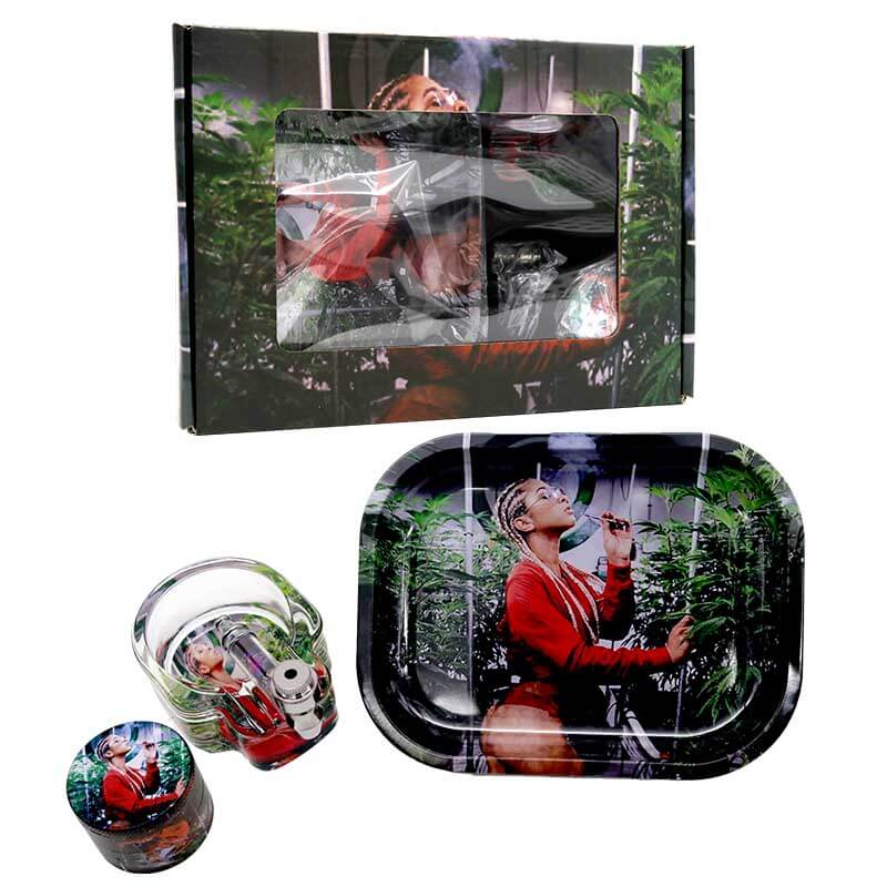 Smoking Set 4 Piece with Rolling Tray, Grinder, Ashtray and Metal Pipe (HL001-1-12) | Assorted Designs - image 6 of 8