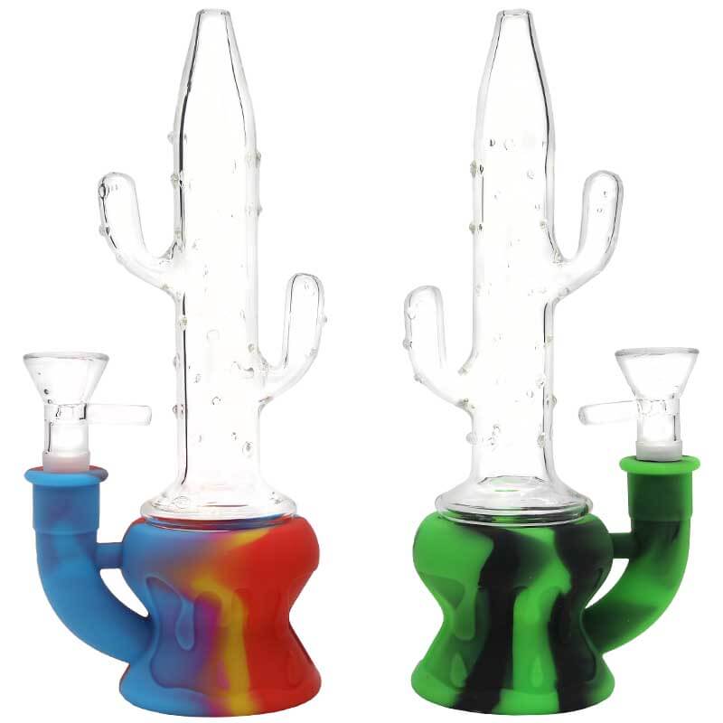 Silicone Cactus Glass Waterpipe (7666) | 8 inch | Assorted Colors product image