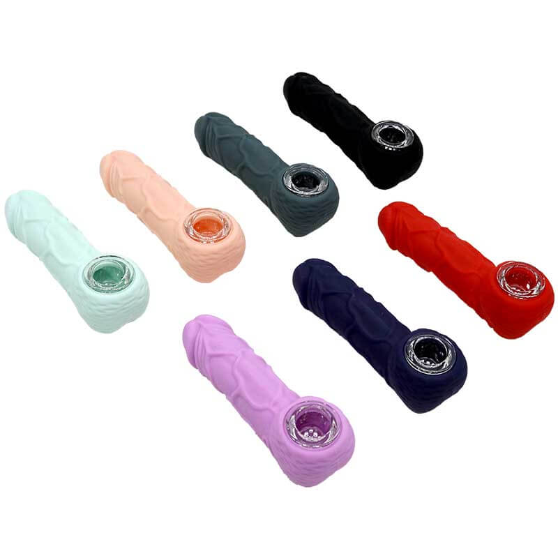 Novelty Silicone Mini Handpipe with Glass Bowl (SL5014) | 4.5 inch | Assorted Colors product image