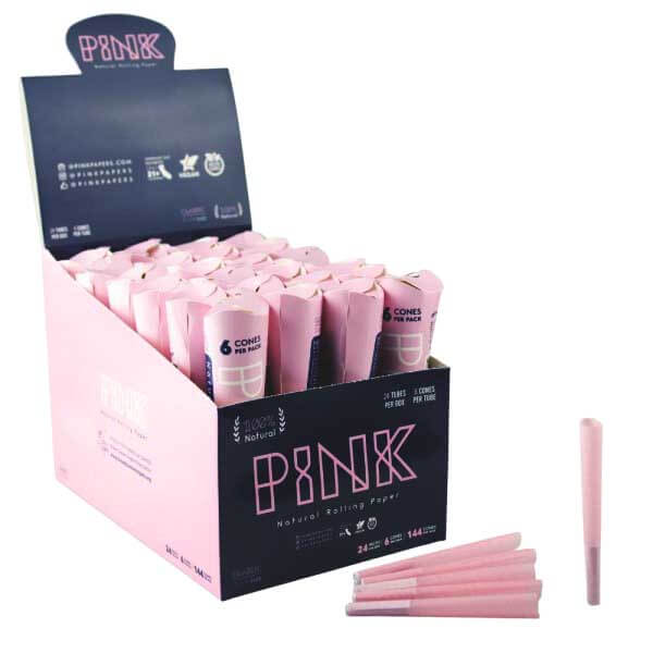 PINK Natural Rolling Paper Cones | 1 1/4 | 6 Pack | 24 Count Display product image