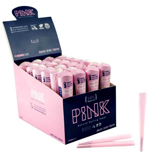PINK Natural Rolling Paper Cones | King Size | 3 Pack | 24 Count Display product image