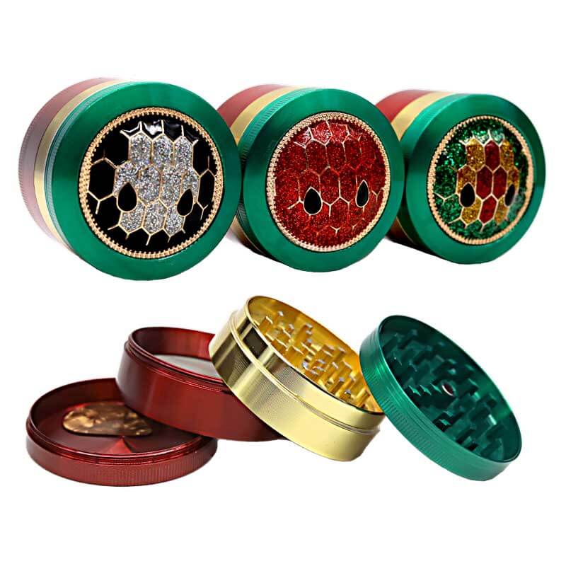 Crushers Rasta Glitz Honeycomb 4 Part Grinder (GR233) | 63mm | Assorted Colors product image